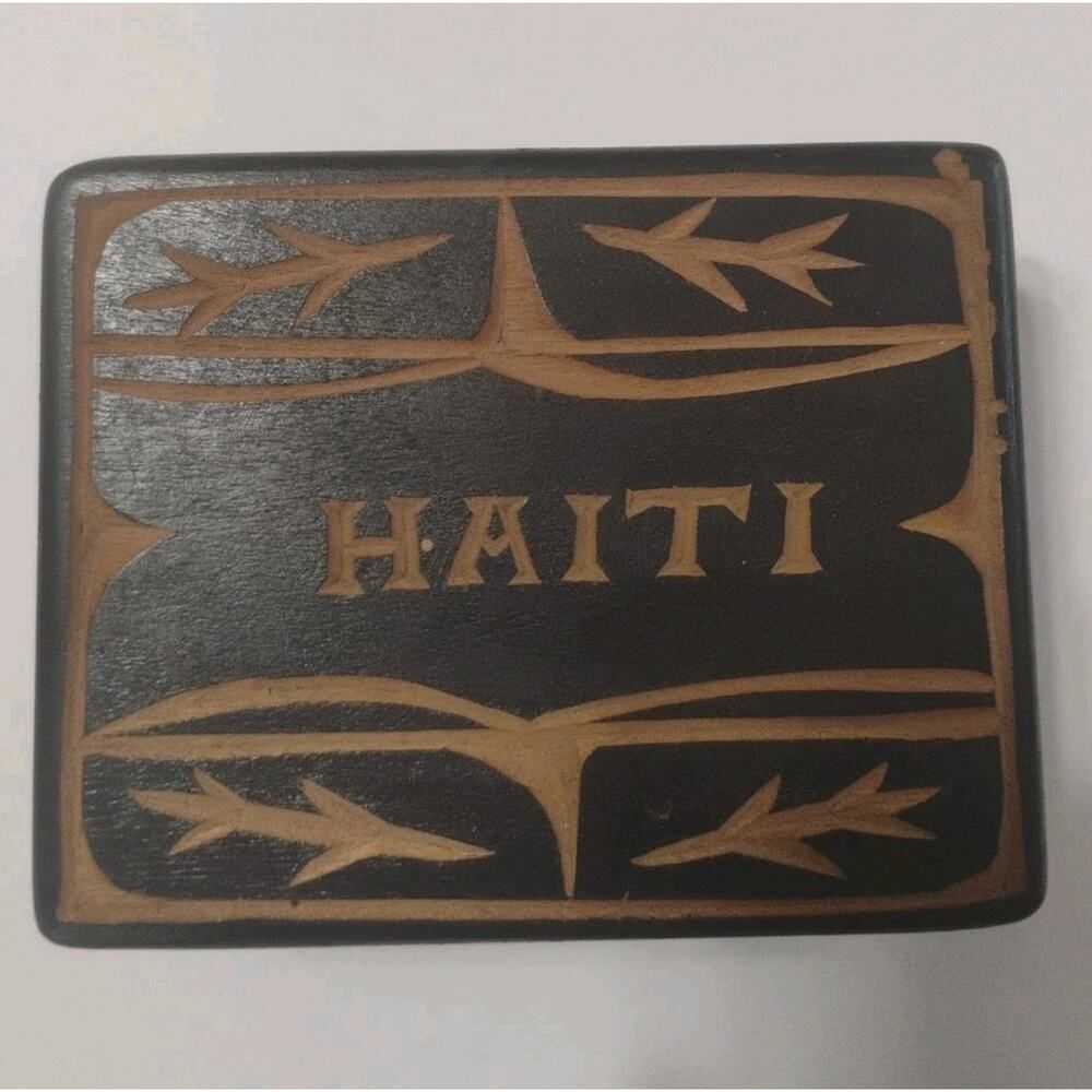 Vintage Black Wooden Box HAITI - Hand Carved